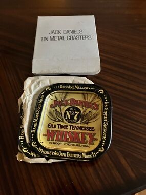 Jack Daniels Black and Gold Whiskey Coasters with 2 Stirrers